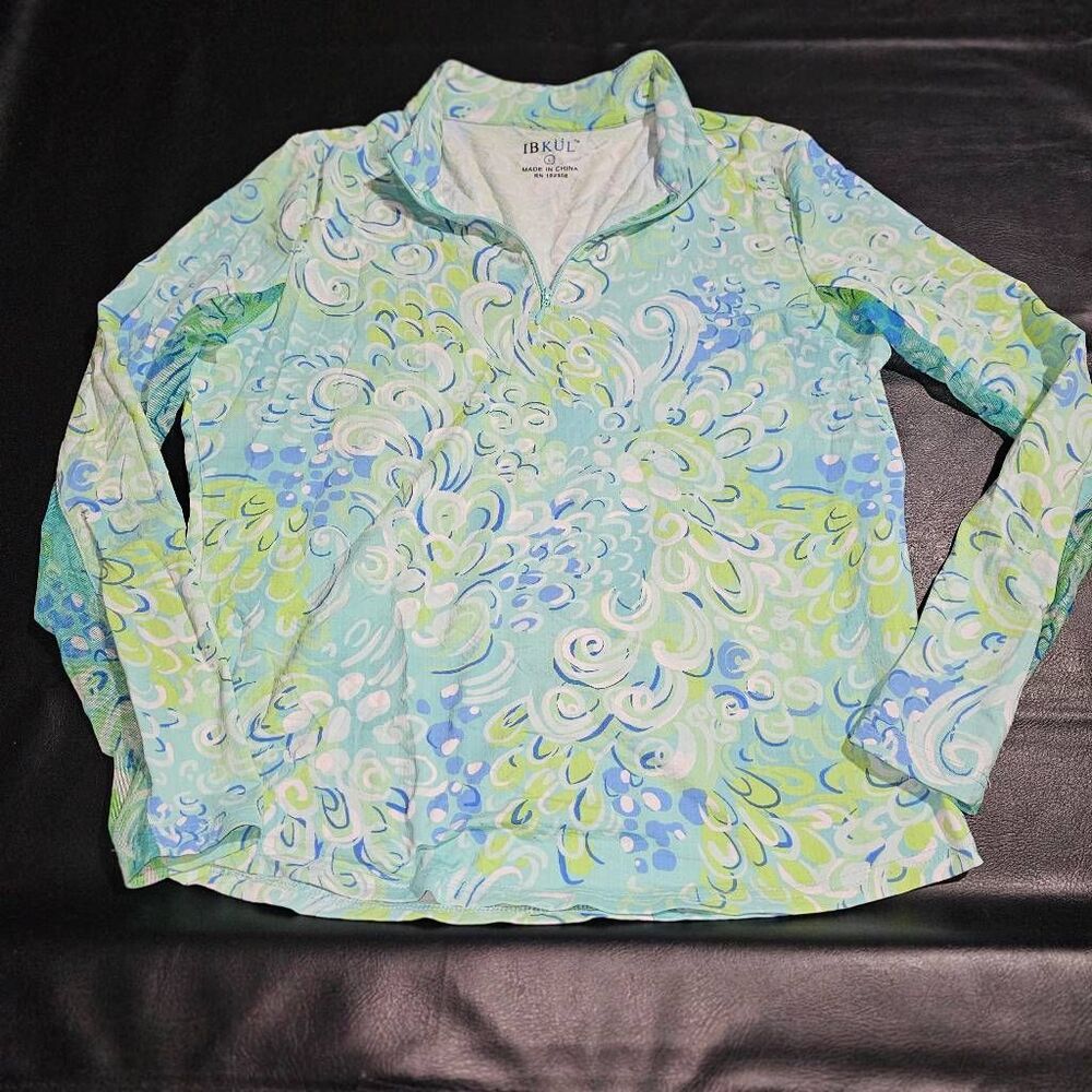 IBKUL Women's Blue and Green Patterned Sweatshirt